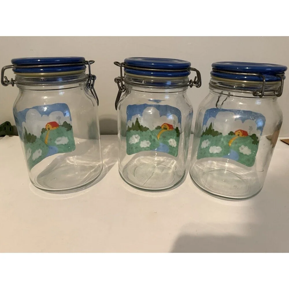 VTG Cottagecore 1982 Nina Farm Country Canisters Set Of 3. Adorable!